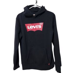 Levis Sweatshirt Boys XL 13-15 Youth Black Hoodie Red Logo Pullover Sweater